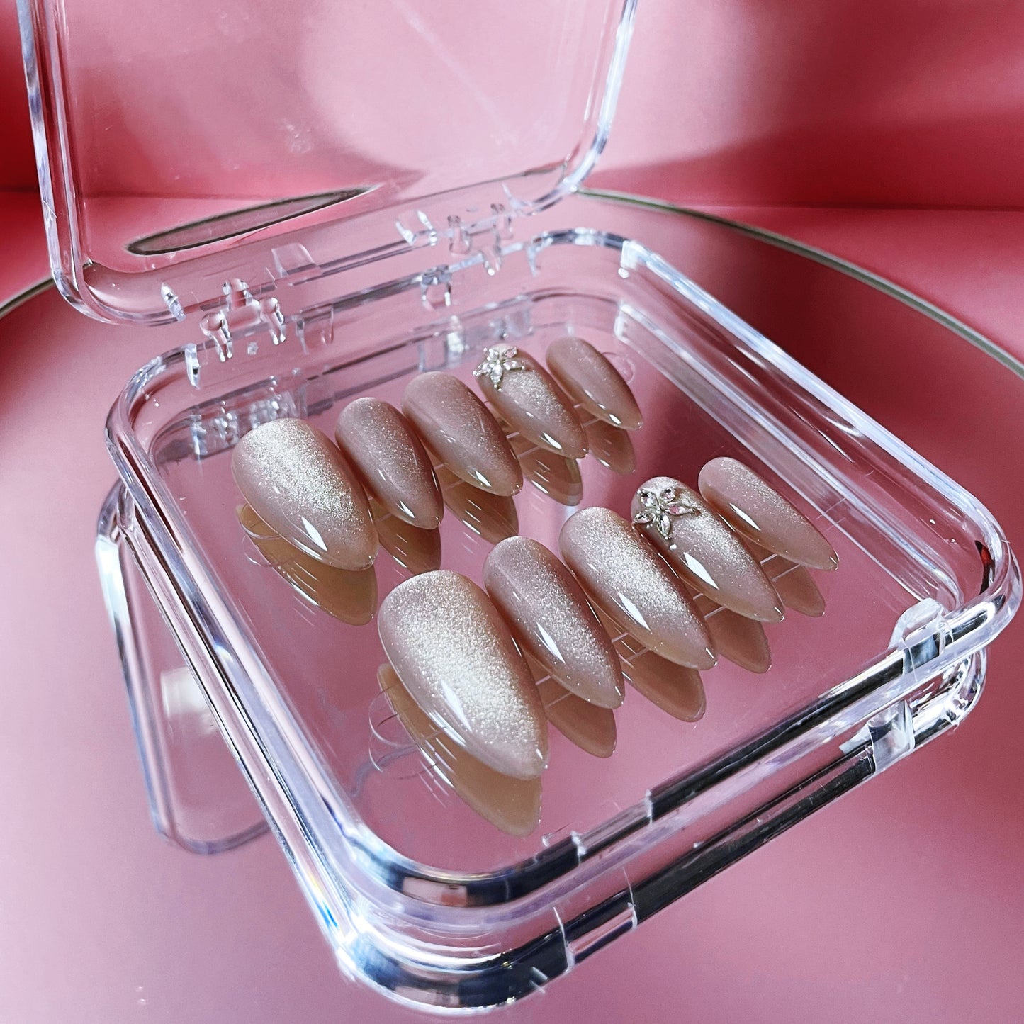 (M) Soft Nude - Pink with Delicate Glitter Veins Handmade Press on Nails