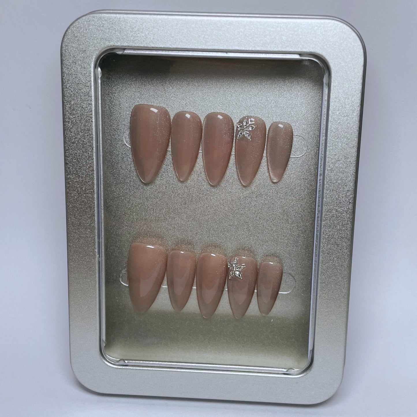(M) Soft Nude - Pink with Delicate Glitter Veins Handmade Press on Nails