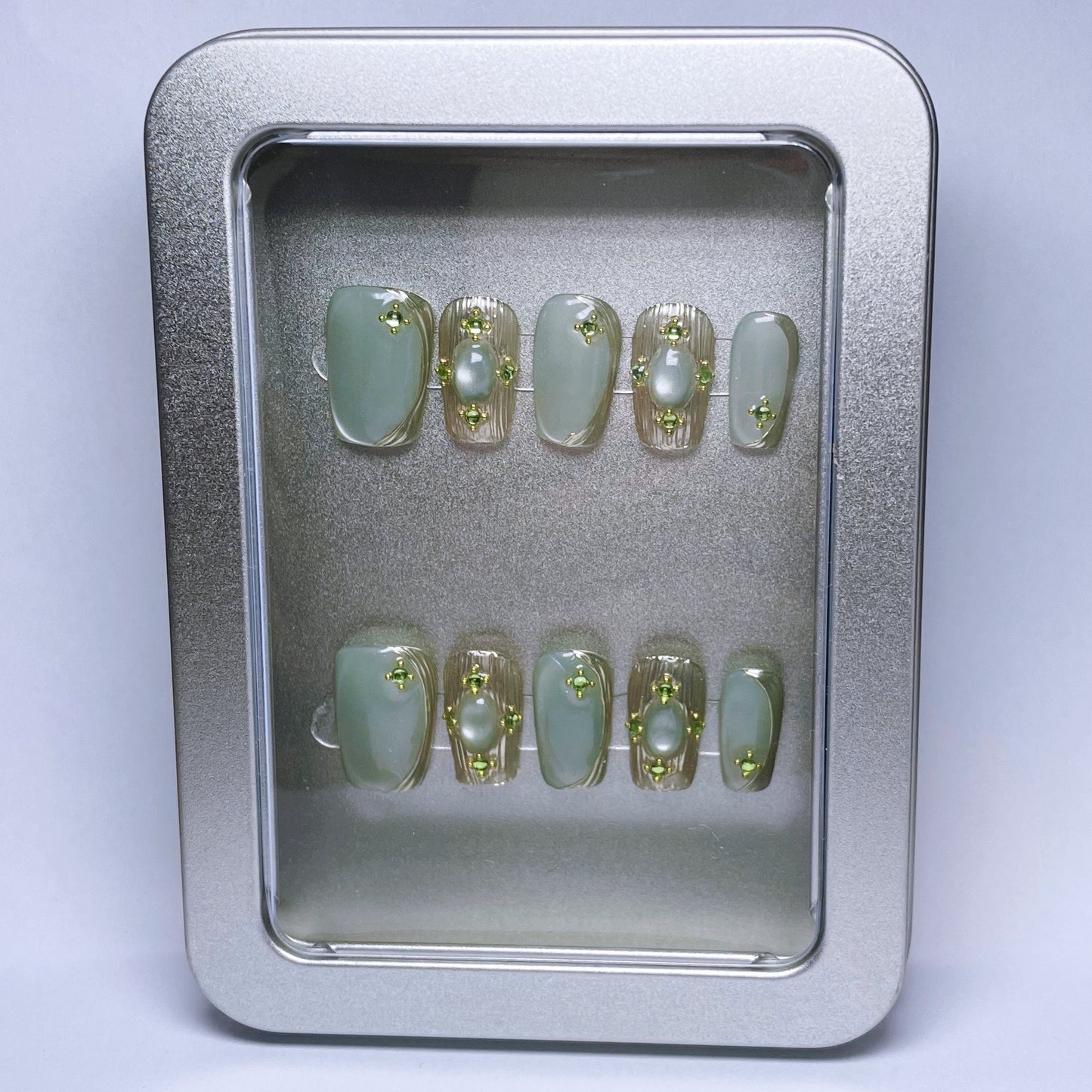 (M) Mint - green Marbled Hand - made Press on Nails