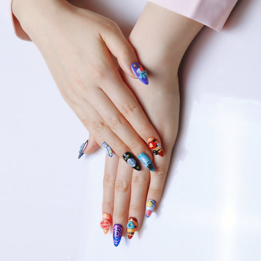 Colorful Cartoon Pattern Handmade Press on Nails
