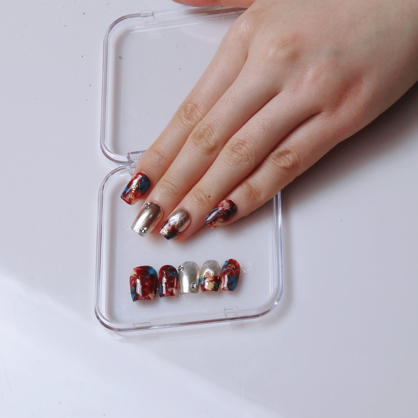 (M) Marbled with Gold and Colorful Hues handmade Press on Nails