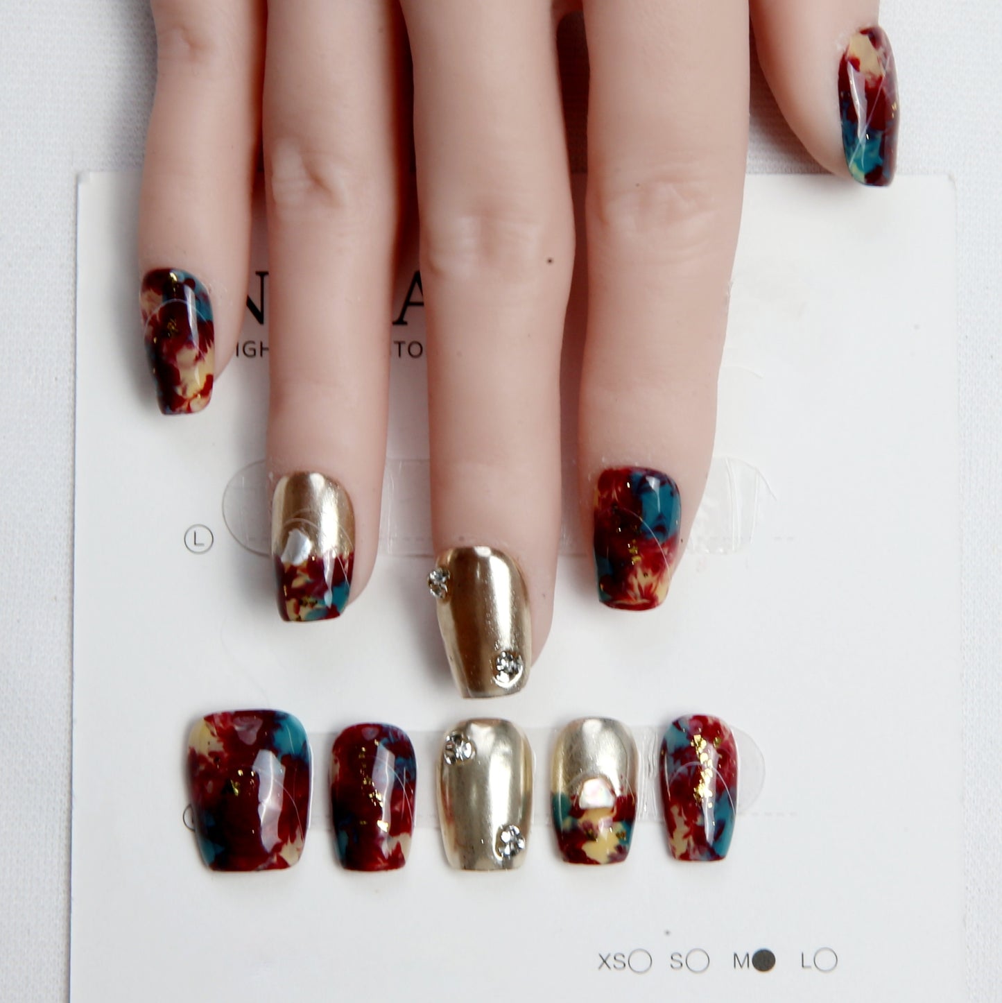 Marbled with Gold and Colorful Hues handmade Press on Nails