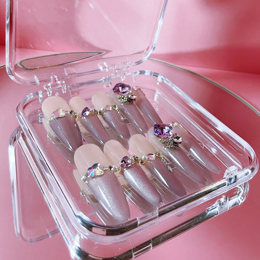 Nude - Purple Ombre with Gem Embellishments handmade Press on Nails