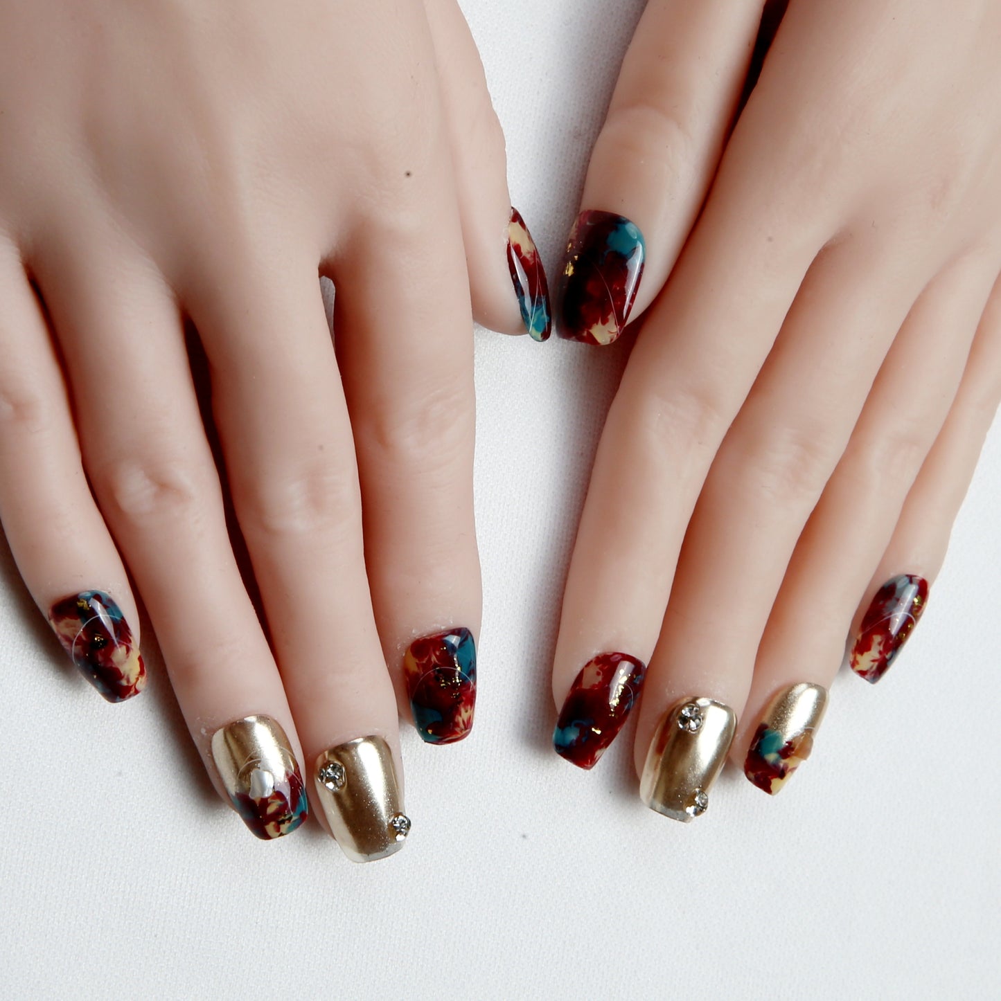 Marbled with Gold and Colorful Hues handmade Press on Nails