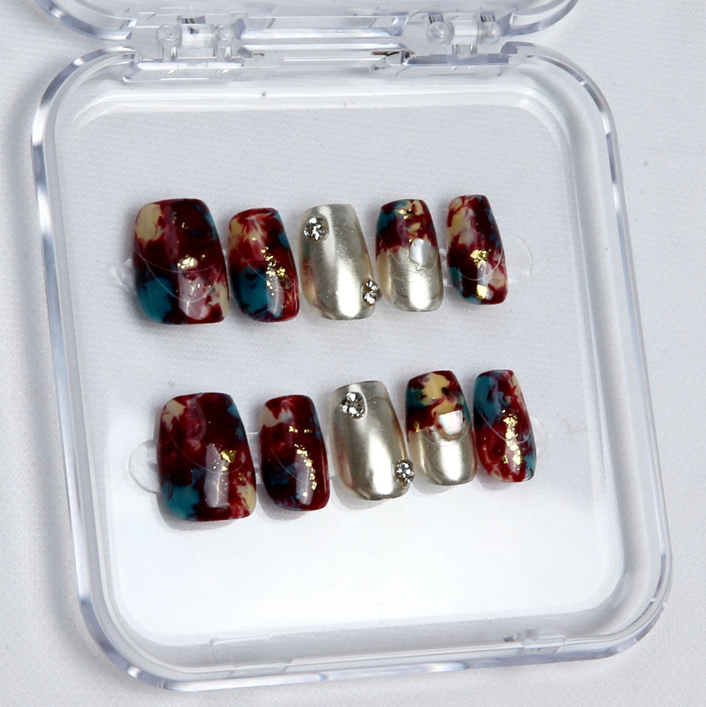 Marbled with Gold and Colorful Hues handmade Press on Nails