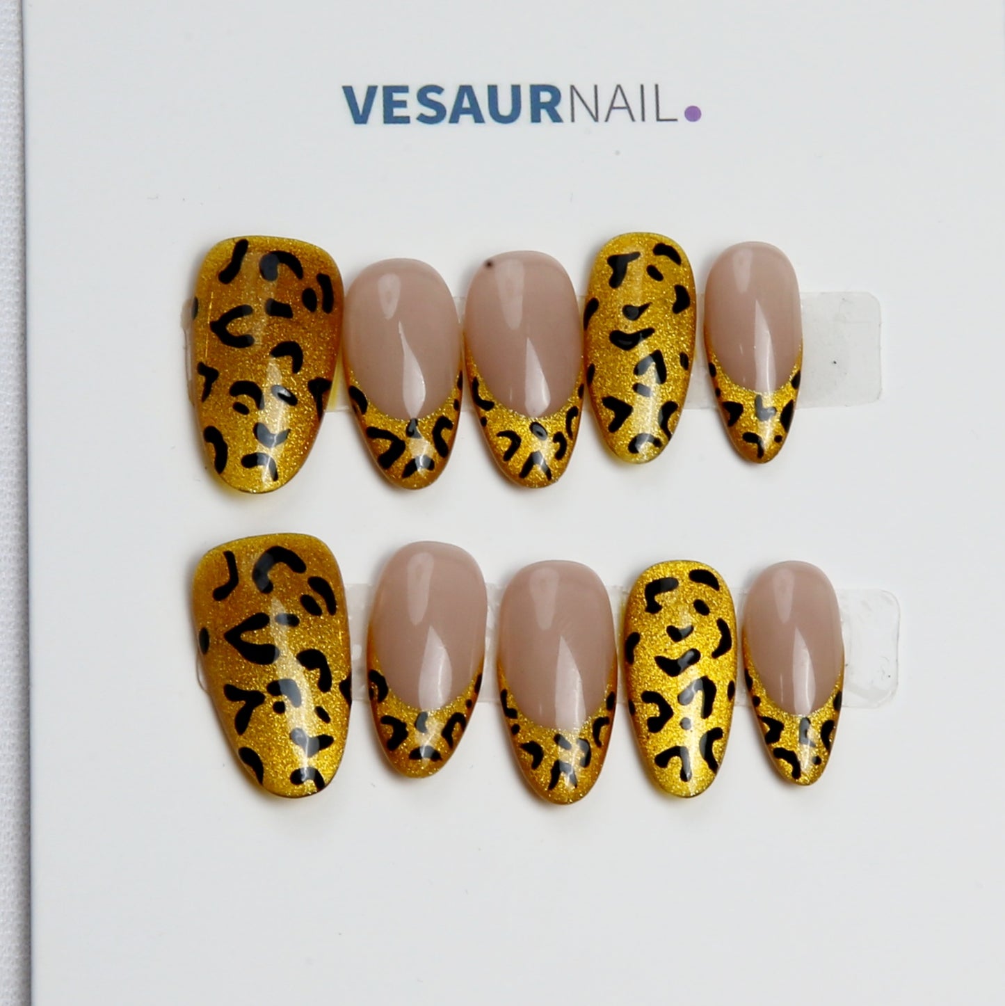 Nude & Golden Cheetah， Hand - made  Press on Nails