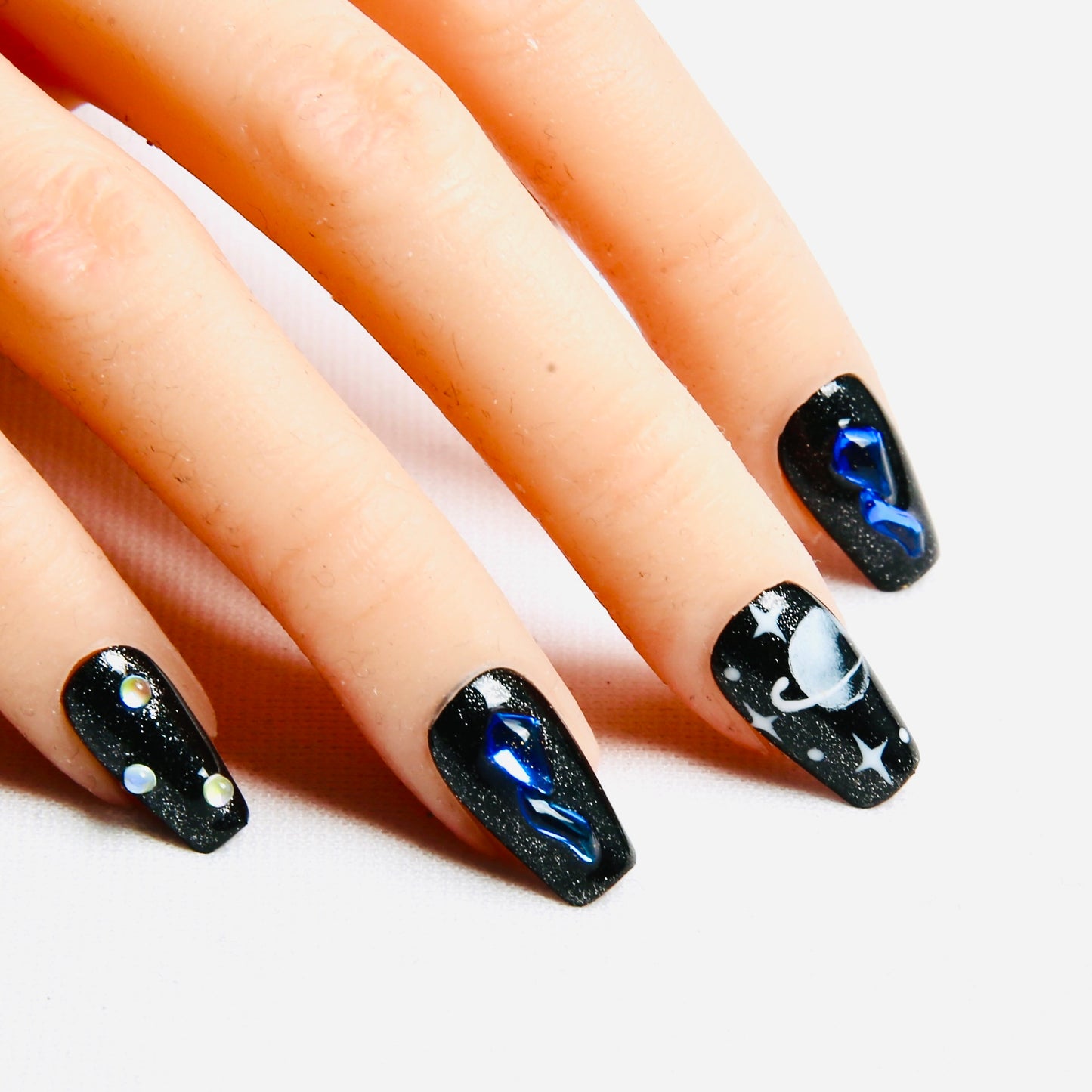 (M) Handmade Galaxy Patterned Black Press on Nails