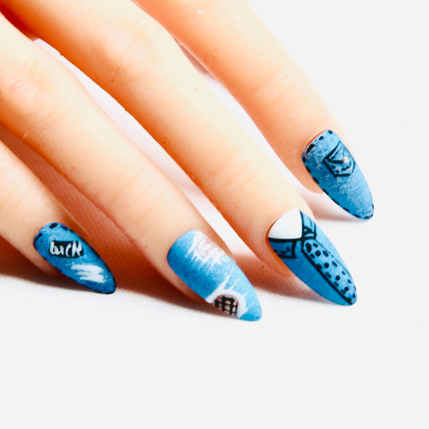 (L) Handmade Denim - Style Pattern Press on Nails