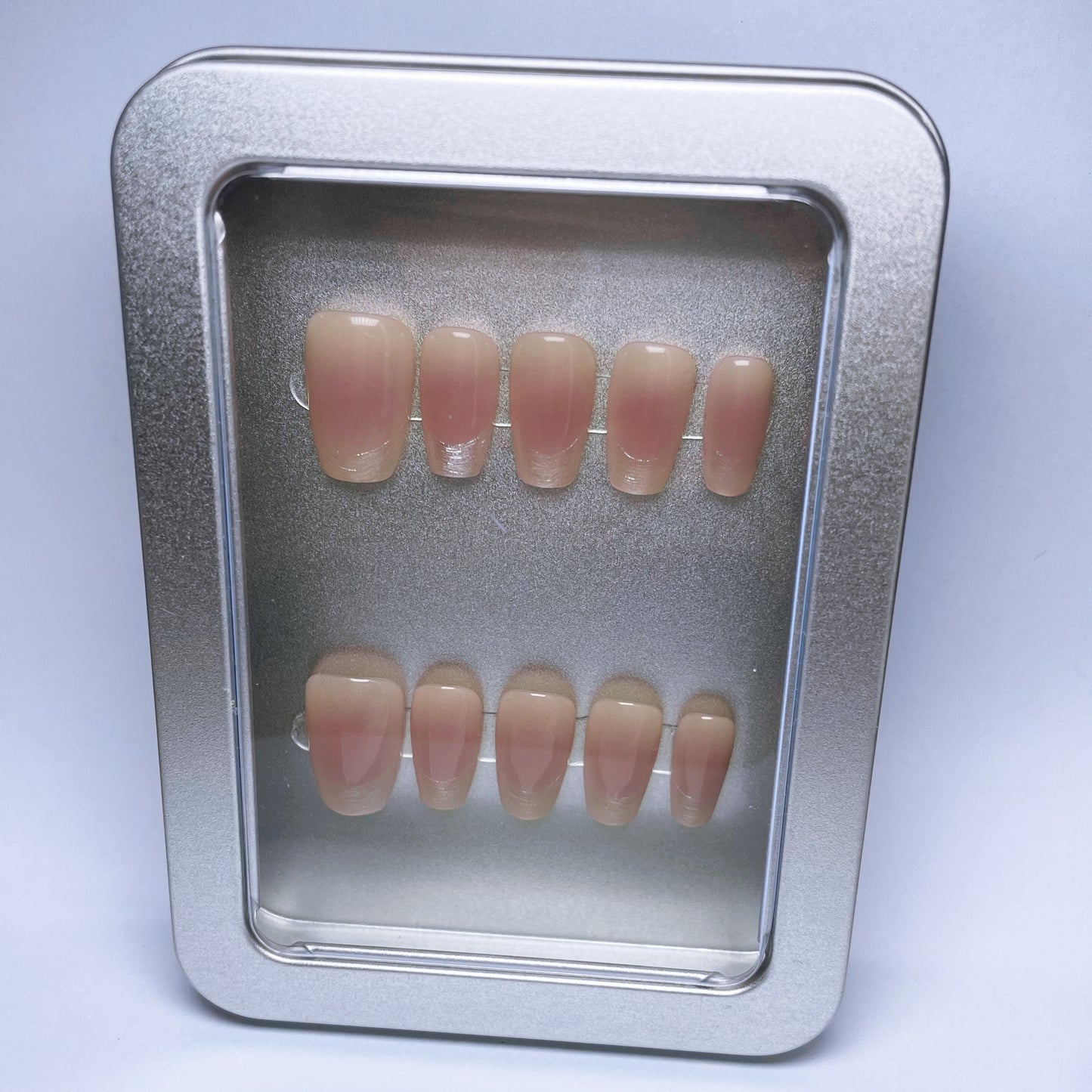 (M) Hand made Light Pink with Silver - trimmed French Style Press on Nails