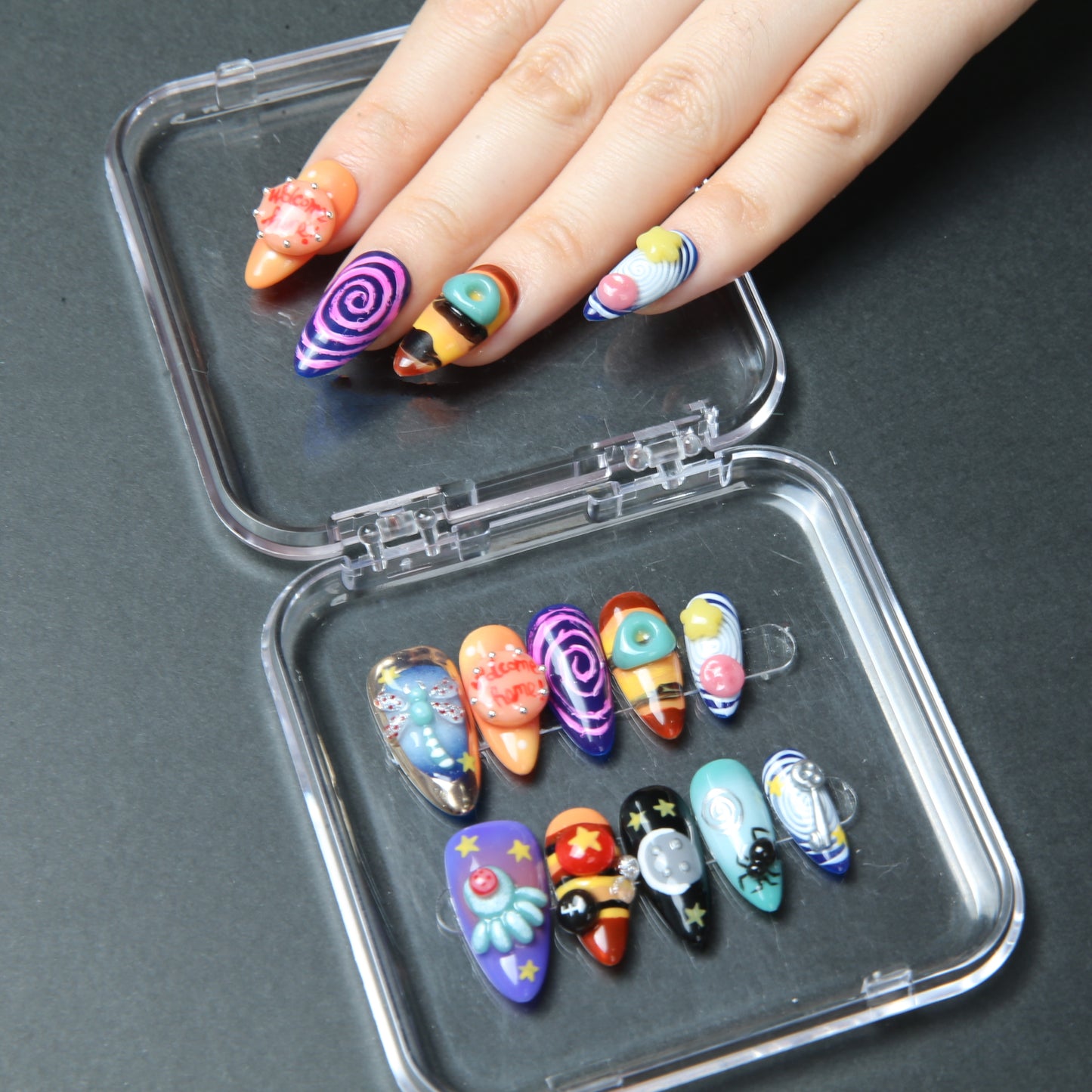 Colorful Cartoon Pattern Handmade Press on Nails