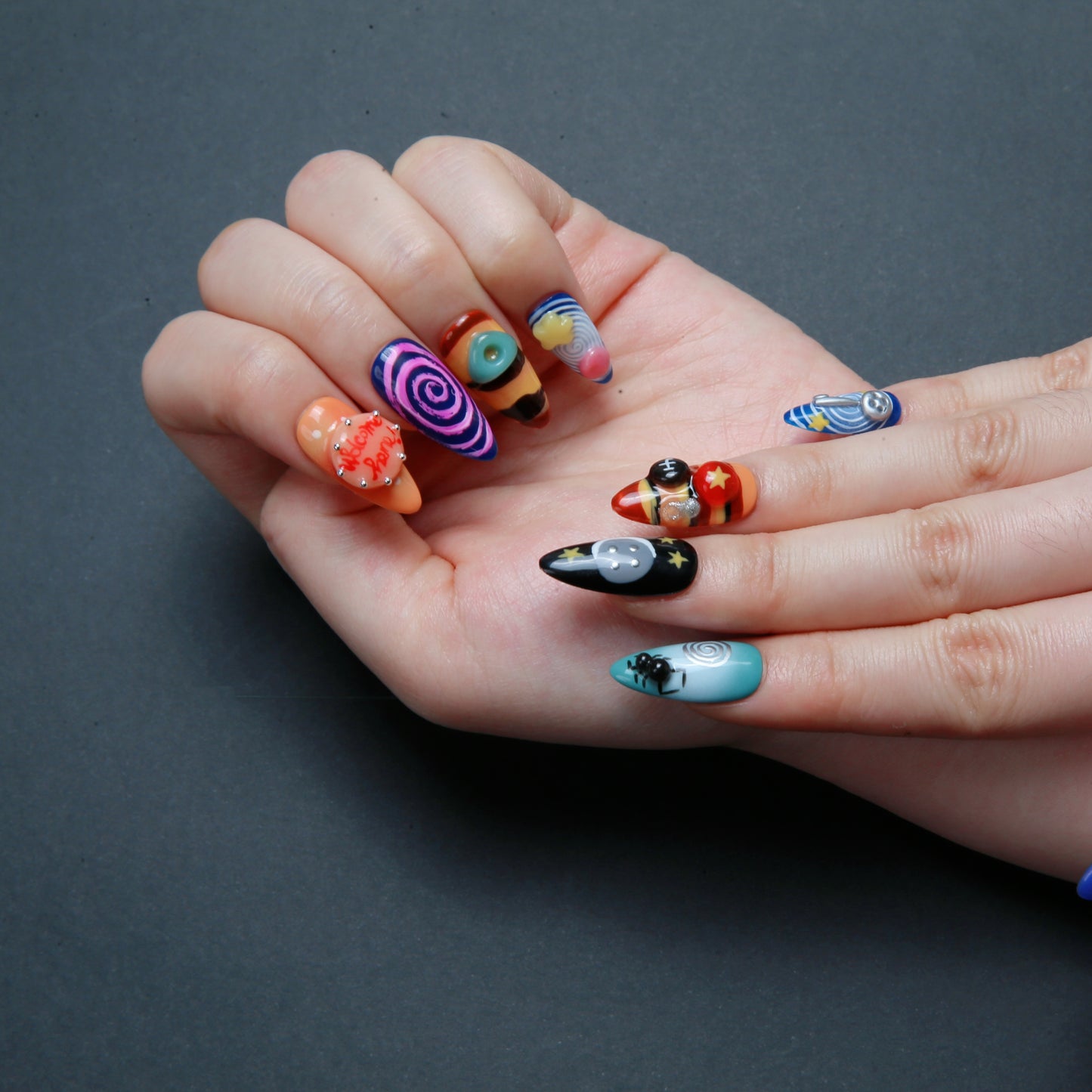 Colorful Cartoon Pattern Handmade Press on Nails