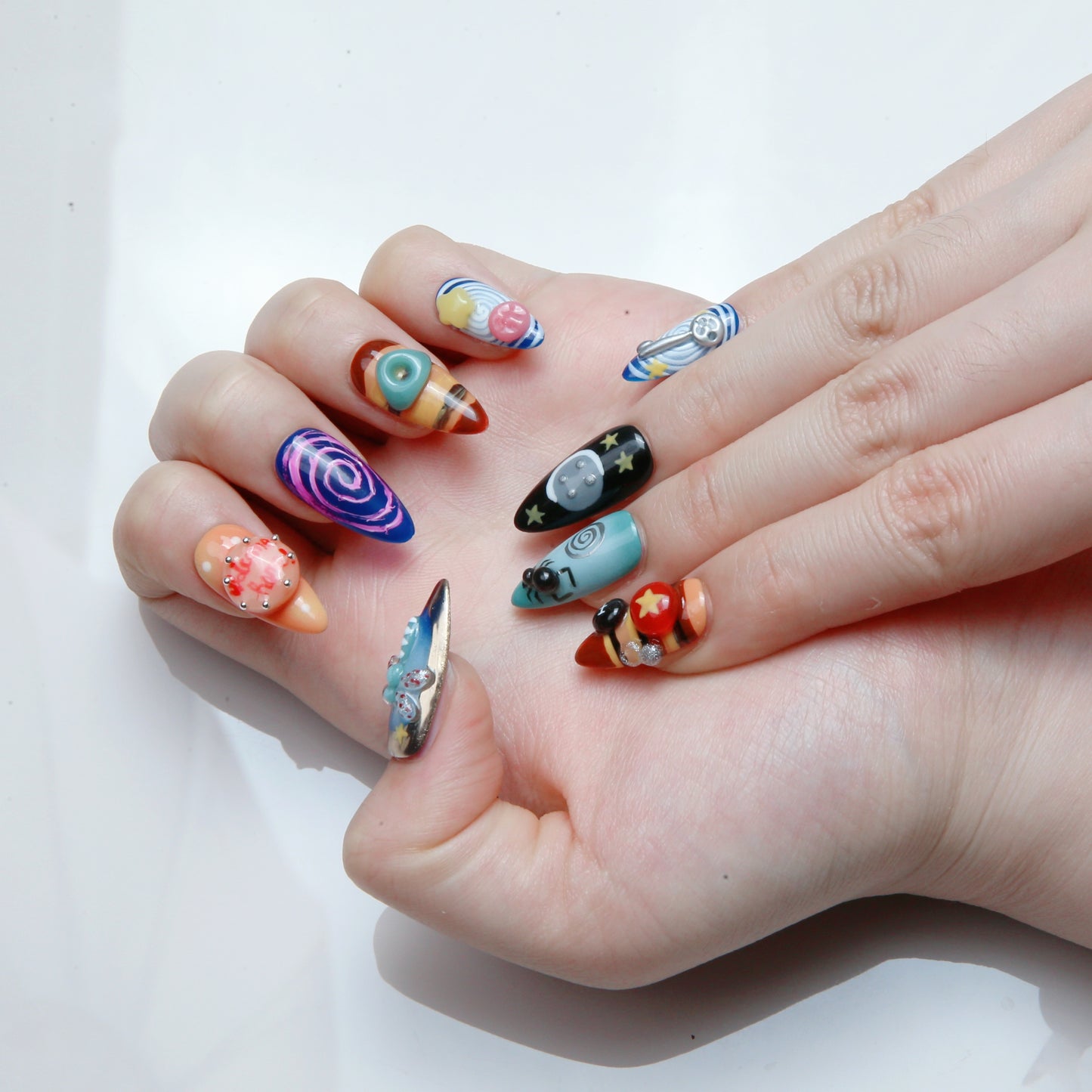 Colorful Cartoon Pattern Handmade Press on Nails