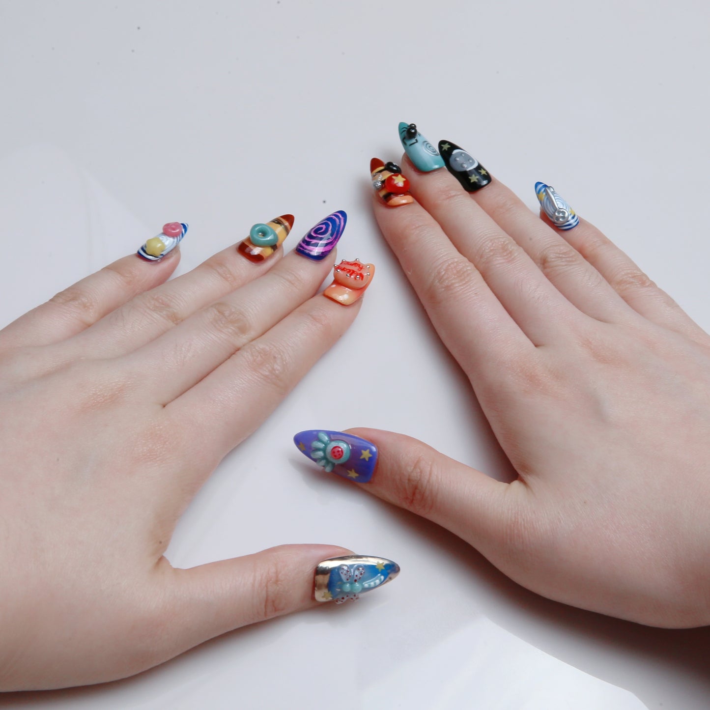 Colorful Cartoon Pattern Handmade Press on Nails