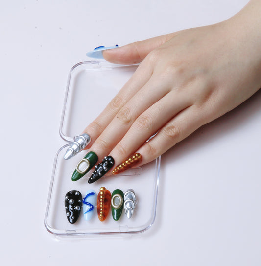 Multicolor Swirl & Embellished Handmade Press on Nails