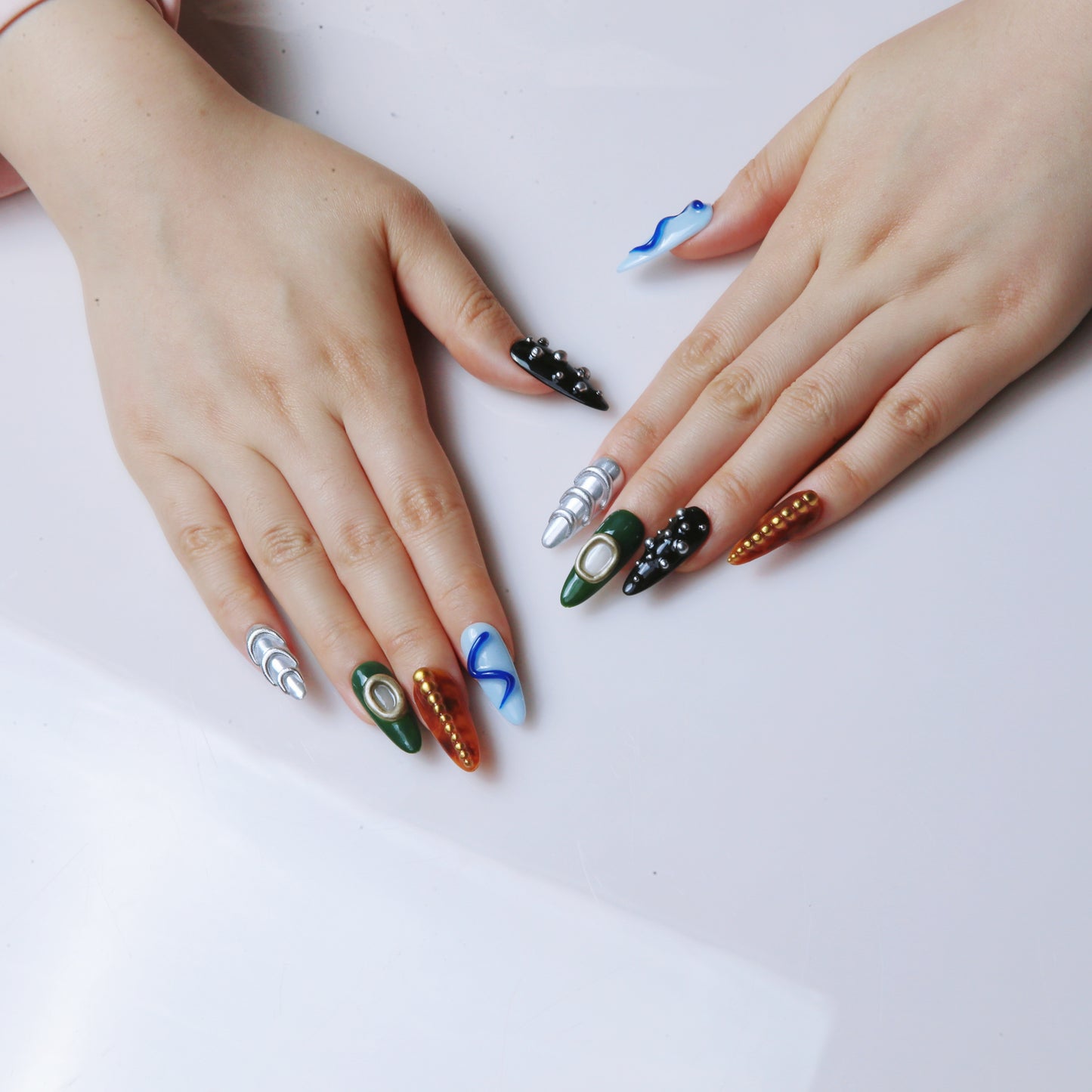 Multicolor Swirl & Embellished Handmade Press on Nails