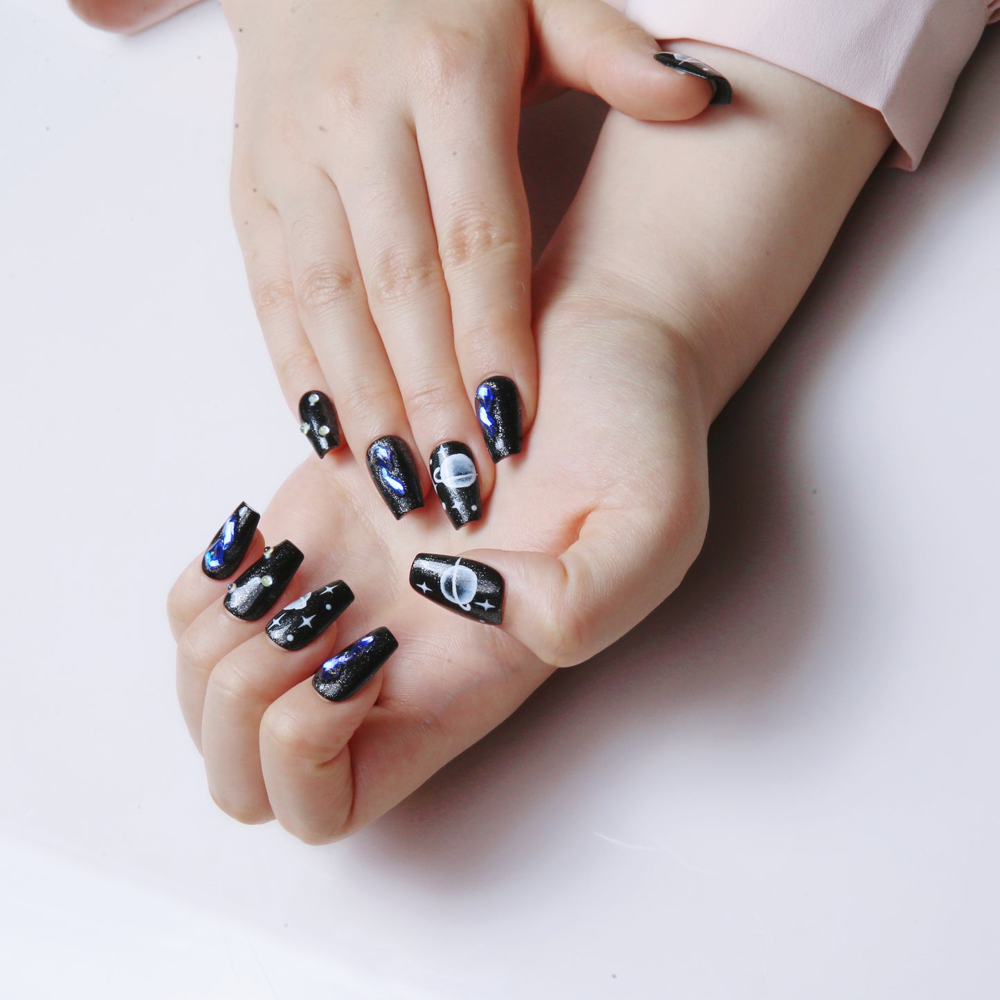 Galaxy Patterned Black Handmade Press on Nails