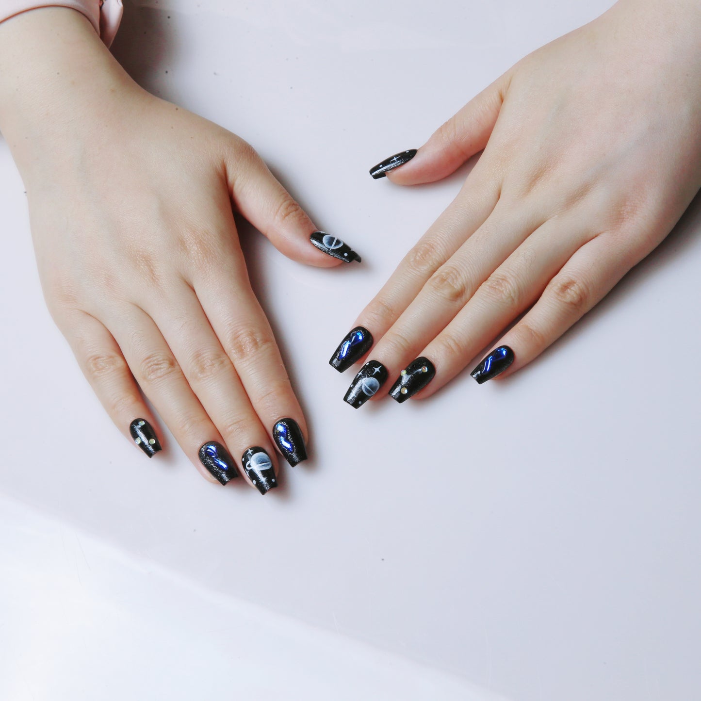 Galaxy Patterned Black Handmade Press on Nails