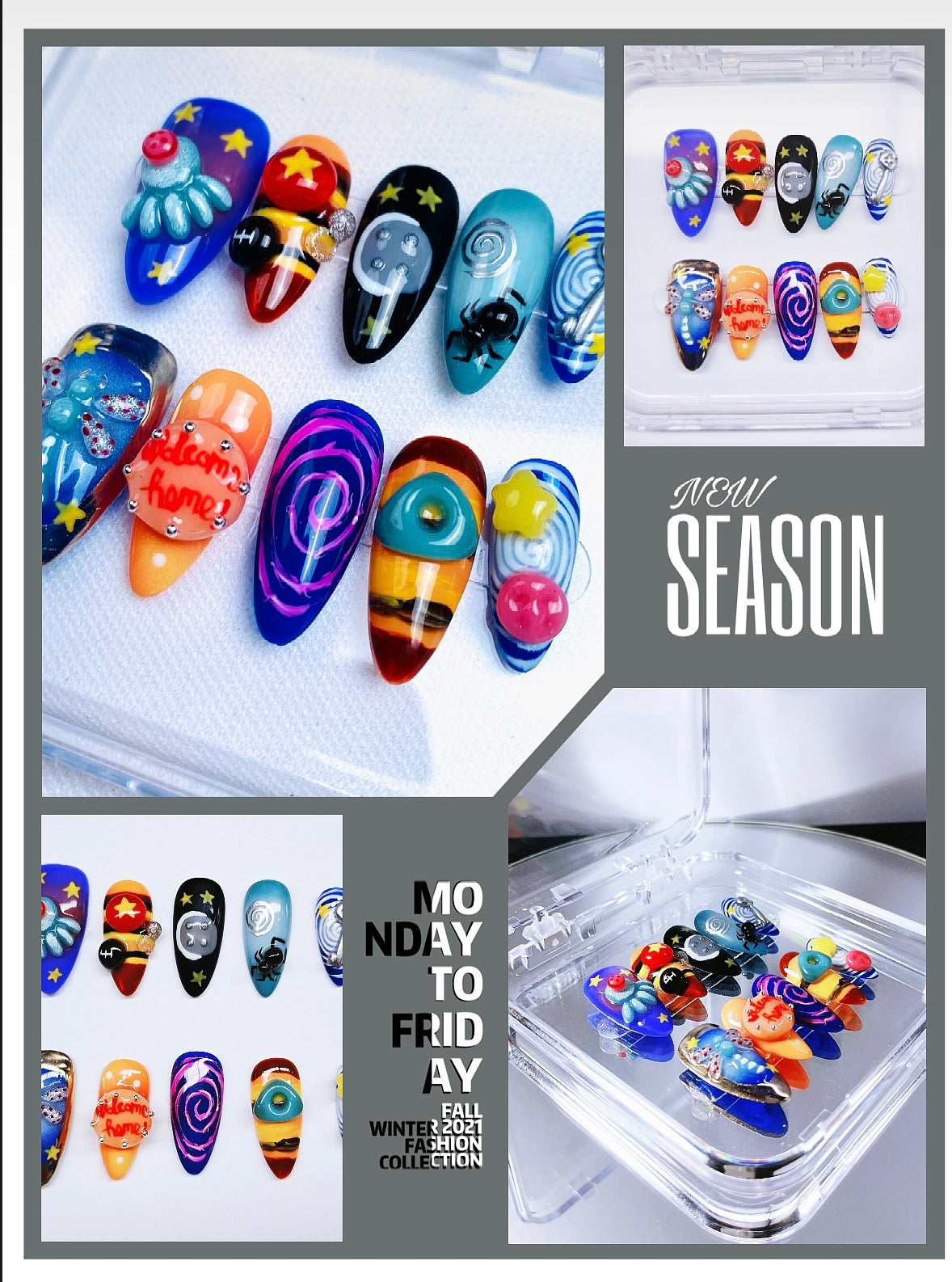Colorful Cartoon Pattern Handmade Press on Nails
